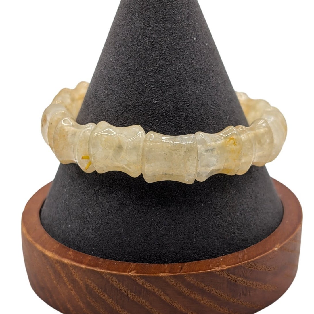 Bamboo Joint Style Golden Yellow Quartz Stone Stretch Bead Bracelet