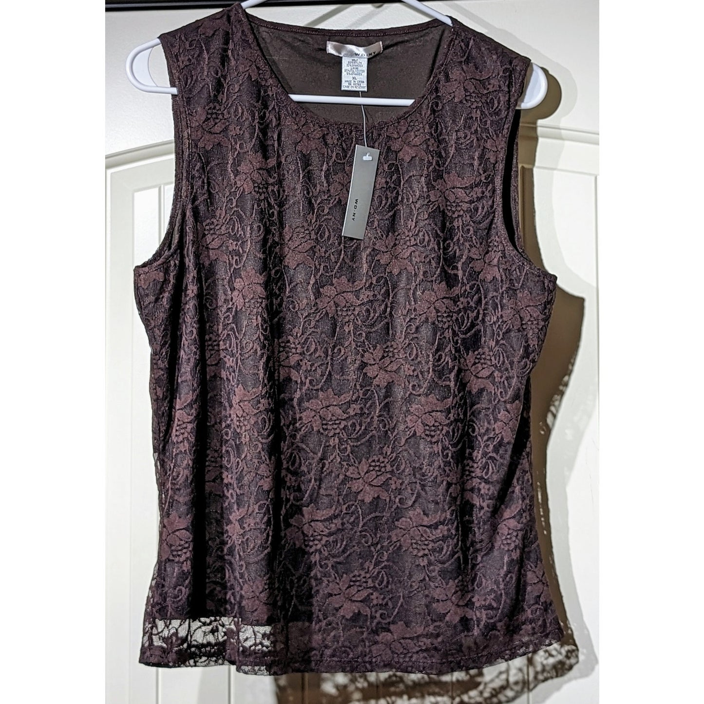 WD.NY Brown Lace Overlay Scoop Neck Sleeveless NWT Tank/Shell Womens Sz XL.