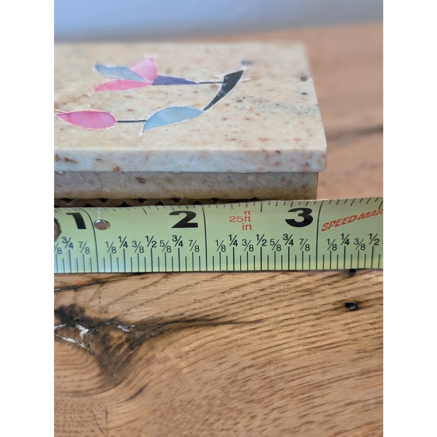 VTG Two Oval & Rectangle Hand Carved Flower Inlaid Soapstone Trinket Boxes