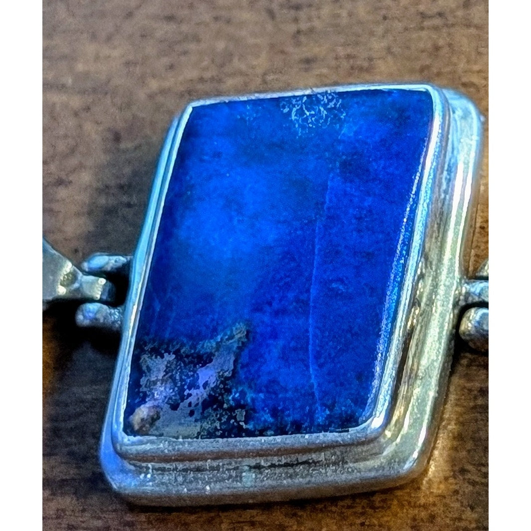 Vintage Native American Green Marbled Stone & Blue Lapiz Hinged 925 Pendant