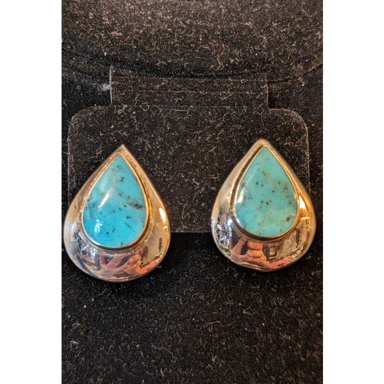 Vintage 925 Sterling Turquoise Teardrop Clip On Earrings