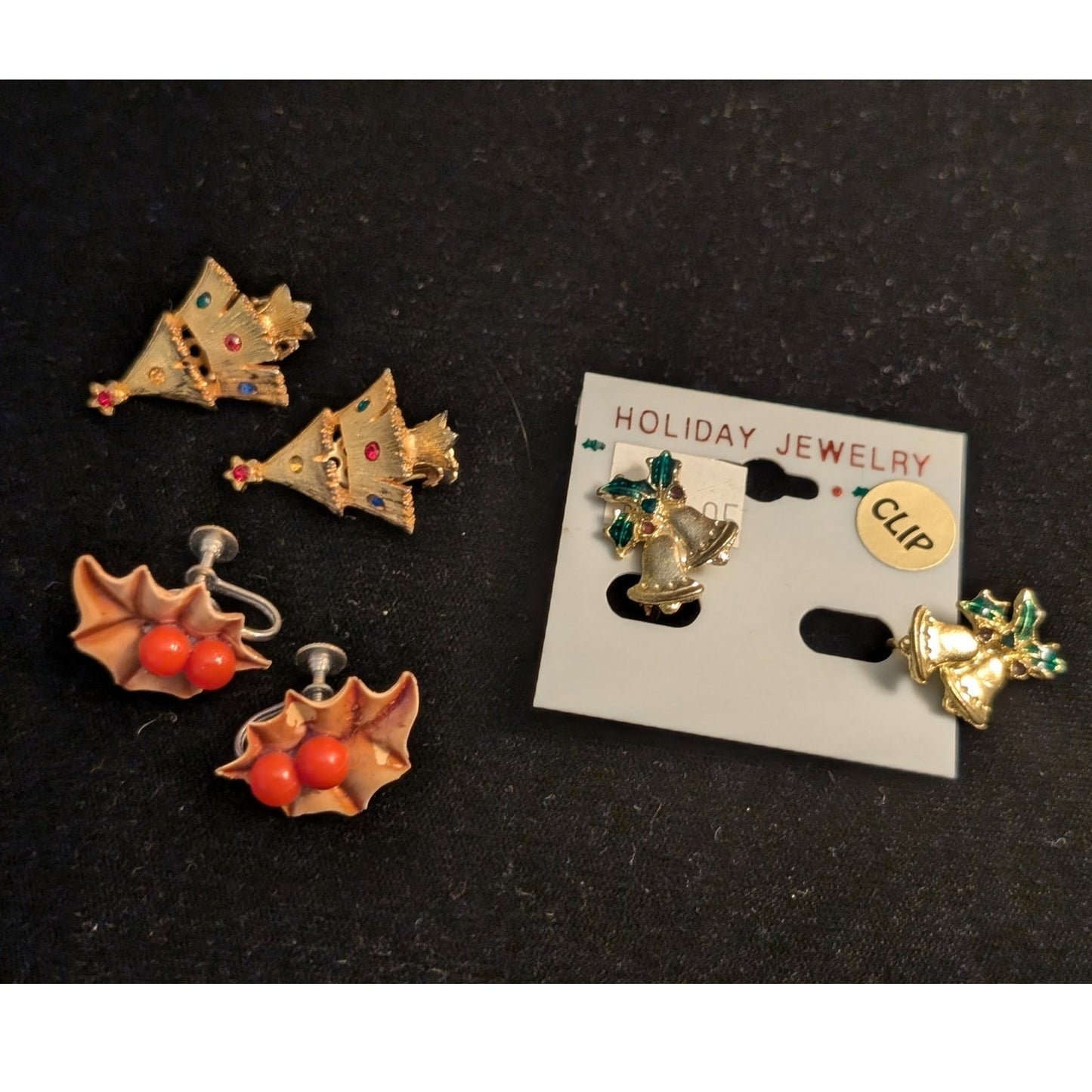 Lot of Three Pair of Vintage Clip On Screw On Christmas Earrings