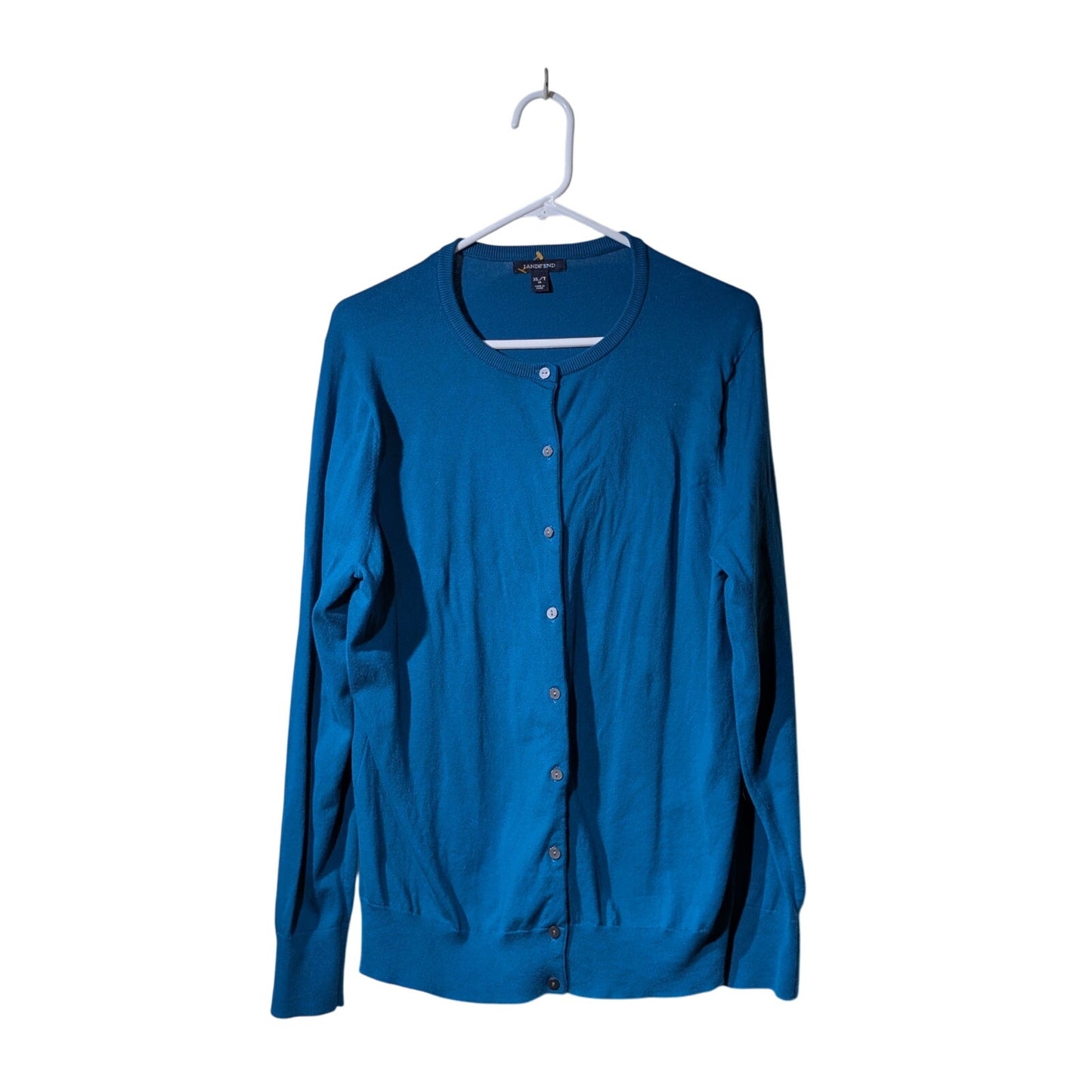 Lands' End Teal Cotton Blend Button Front Classic Cardigan Womens' Size XL/T 18