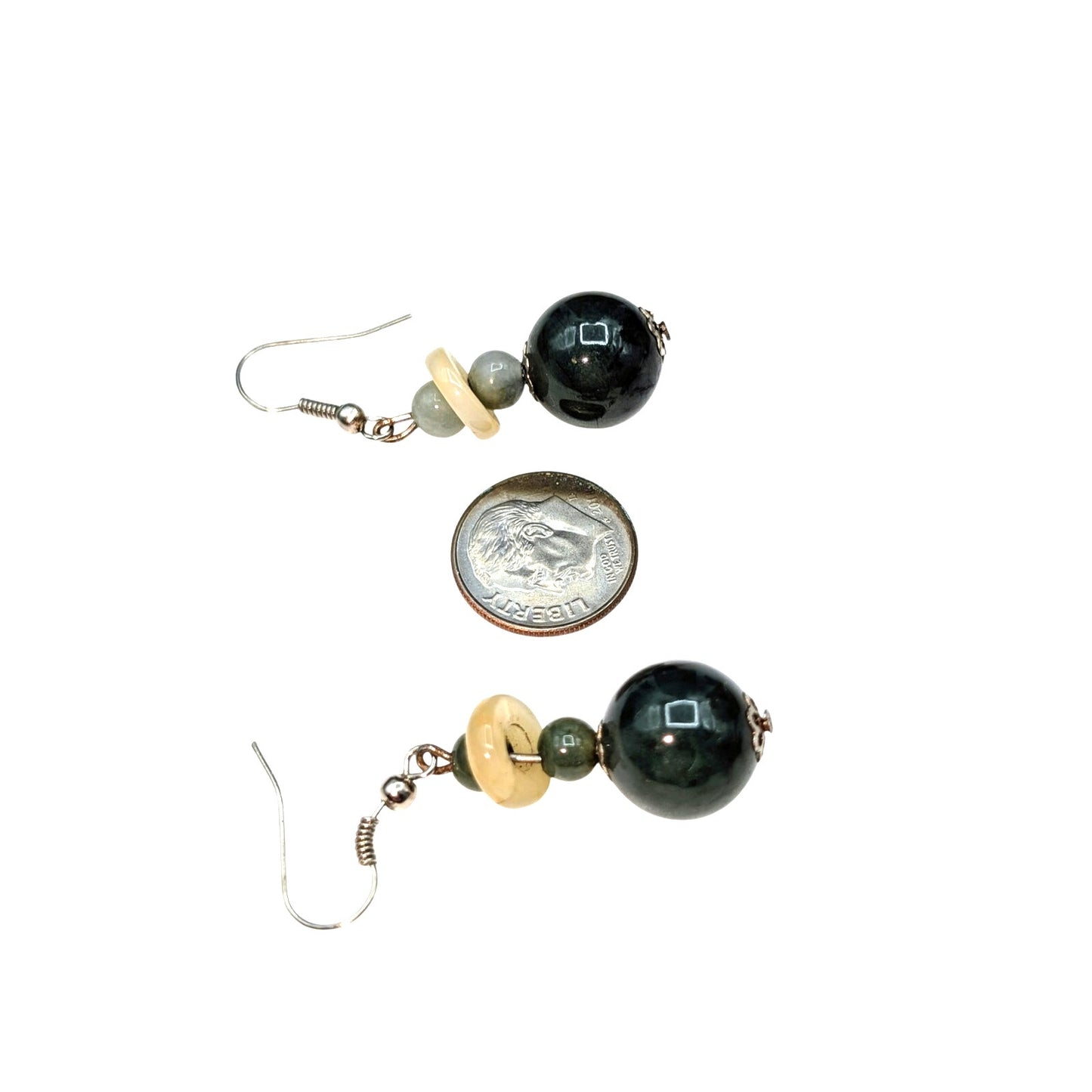 Green Cream Stone Dangle Earrings