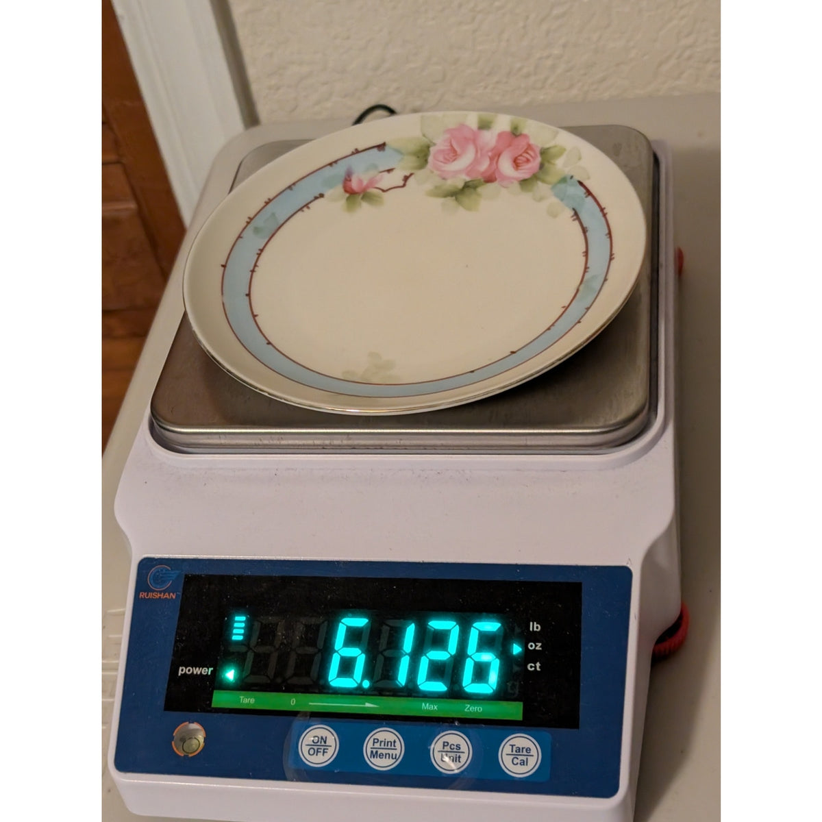 Vintage Hand-Painted Roses Blue Ring Plate