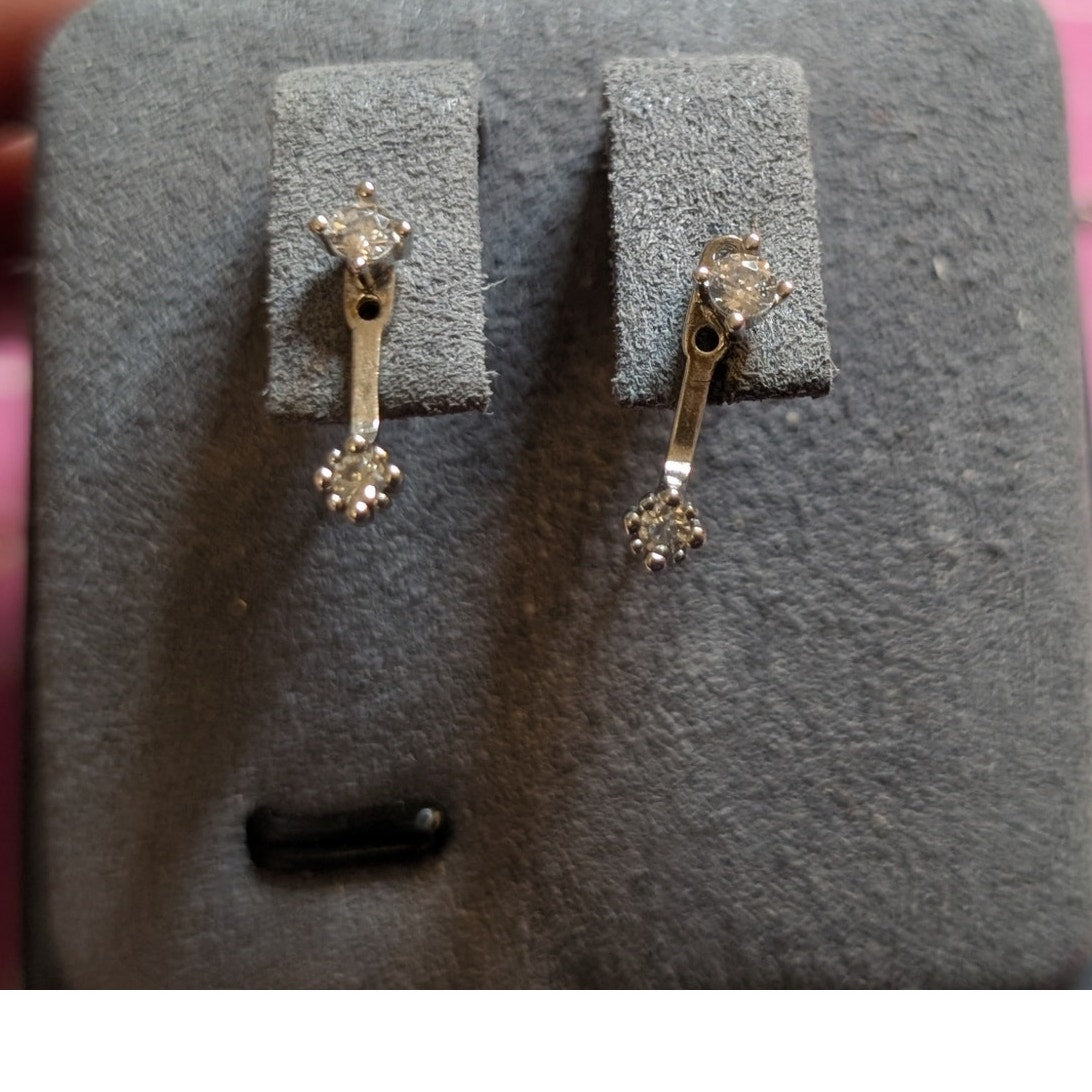 925 Sterling Silver Two Earrings in One CZ Stud W/ Attachment