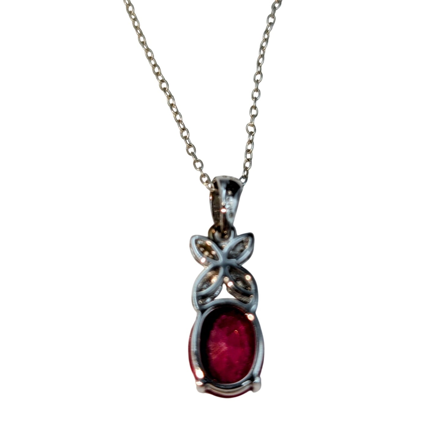 Tests as Ruby Sterling Silver CZ Stone Pendant 18" Necklace