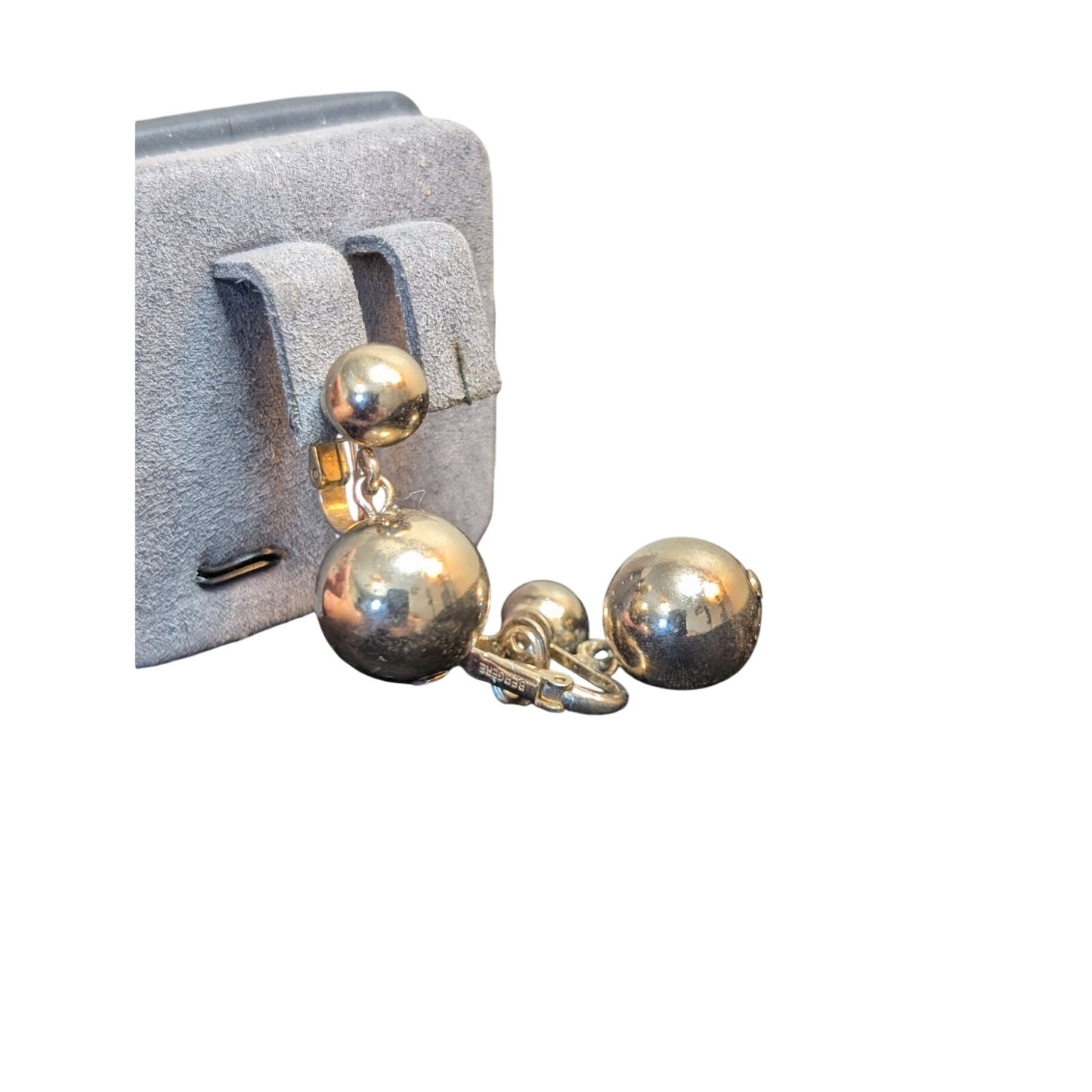 Vintage Bergere Soft Gold Tone Clip On Ball Dangle Earrings