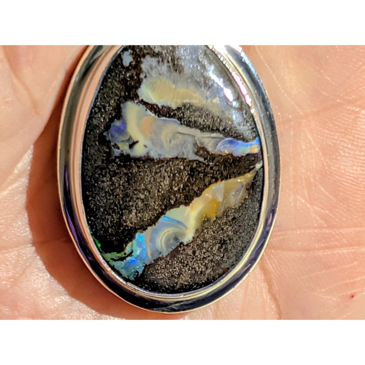 925 Sterling Silver Australian Boulder Opal Pendant 16" Silpada Cord Necklace