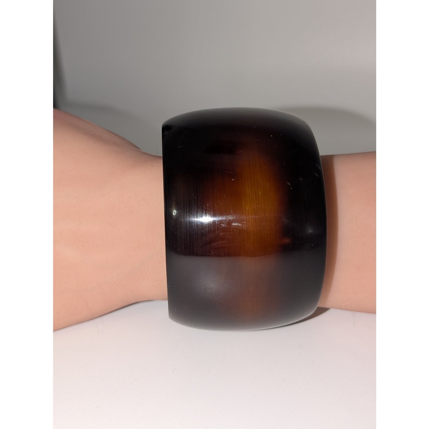 Vintage Cognac Stripe Simichrome Tested Heavy Wide Bangle Bracelet 88.27g