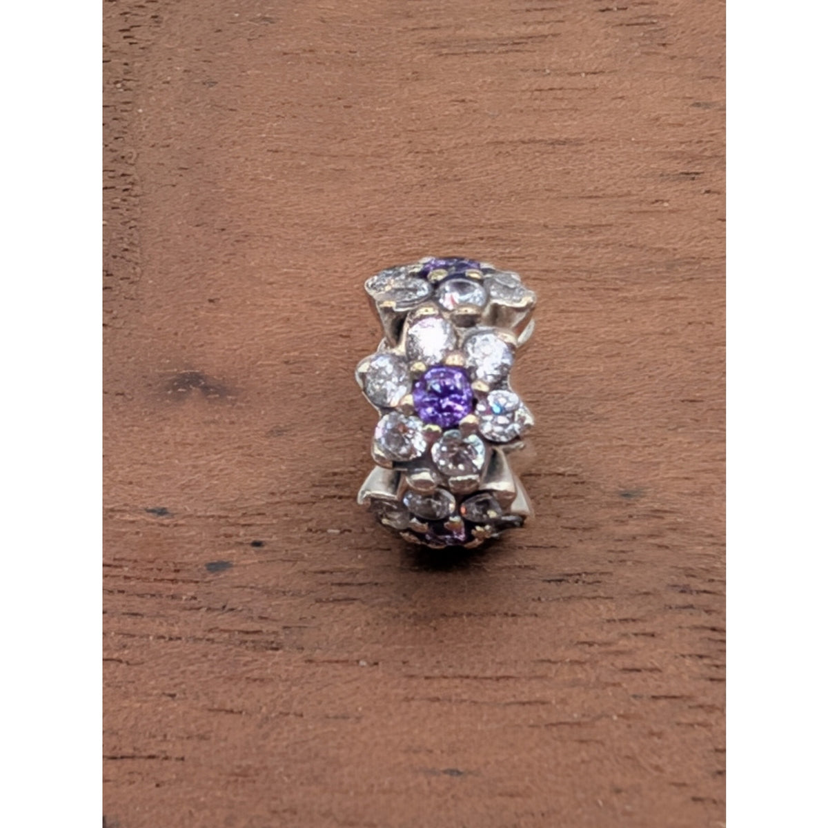 Retired Pandora Forget Me Not Purple Zirconia Sterling Silver Spacer Charm