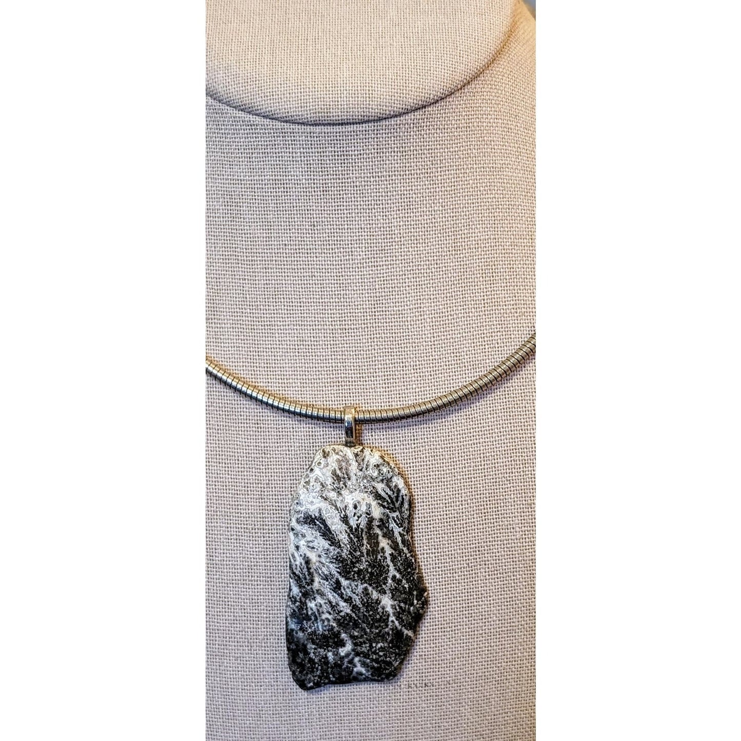 Vintage Silver Tone 16" Collar W/ Four Glass & Stone Pendants & Unique Closure