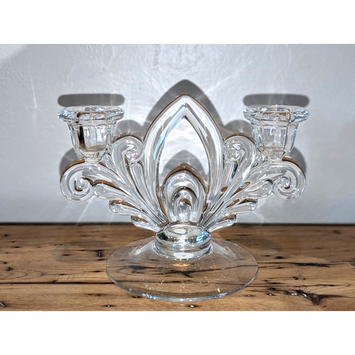 Clear Glass Double Light Candlestick Round Base