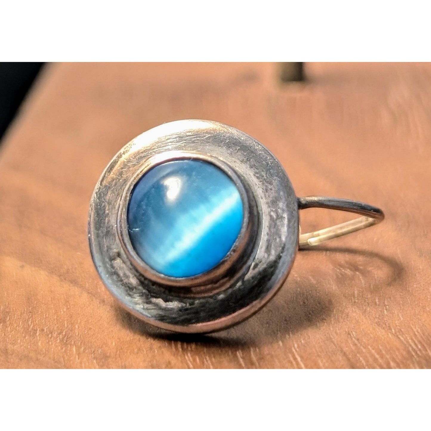 Vintage 925 Sterling Silver Mexico Cat's Eye Moonstone Wire Earrings