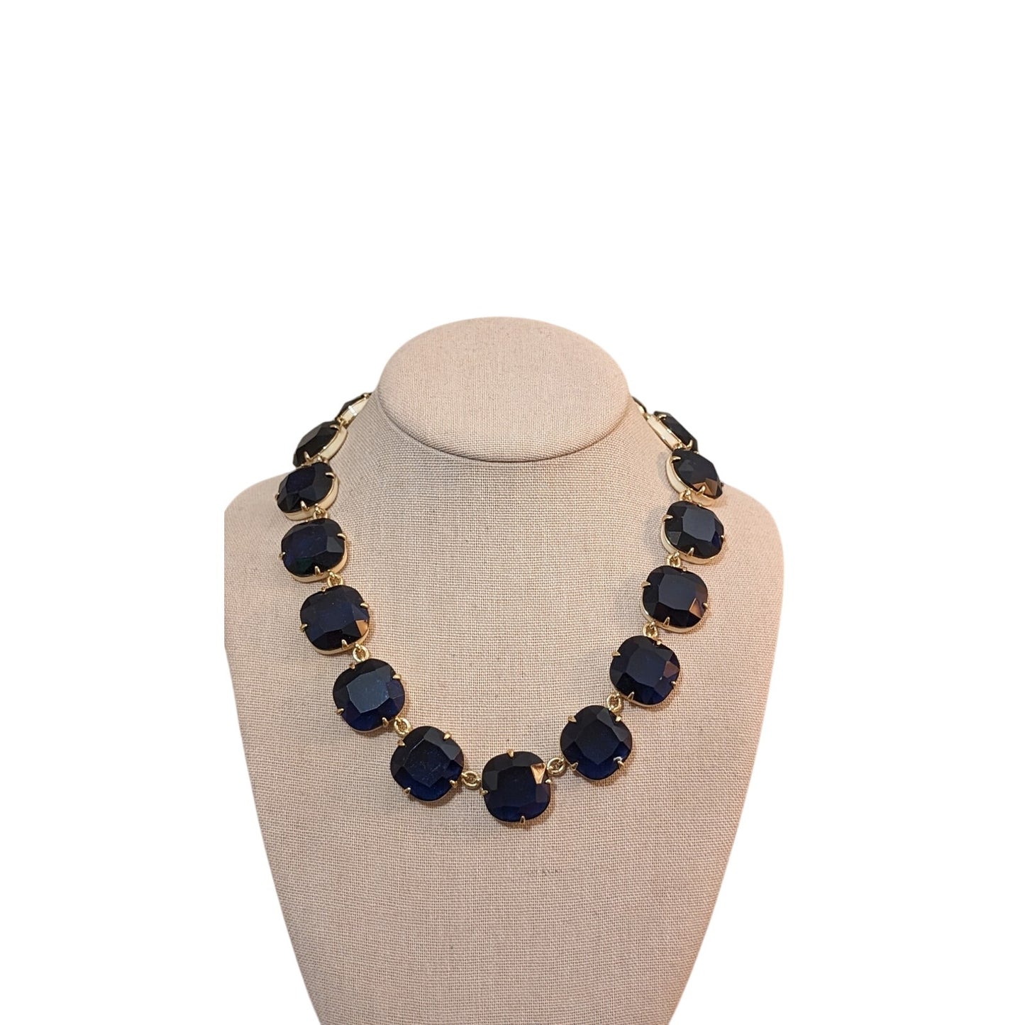 J. Crew Cobalt Crystal Cream Enamel Square Link Necklace NWOT