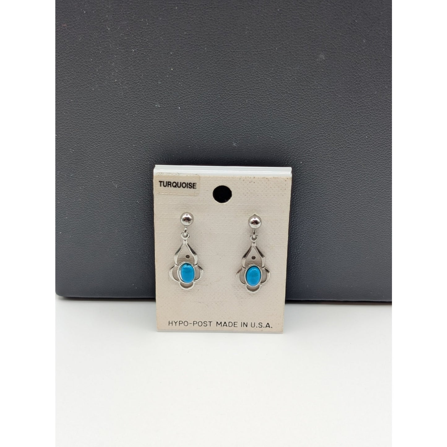 Vintage Turquoise Silver Tone Dangle Hypo-Post Made in USA Earrings NWT