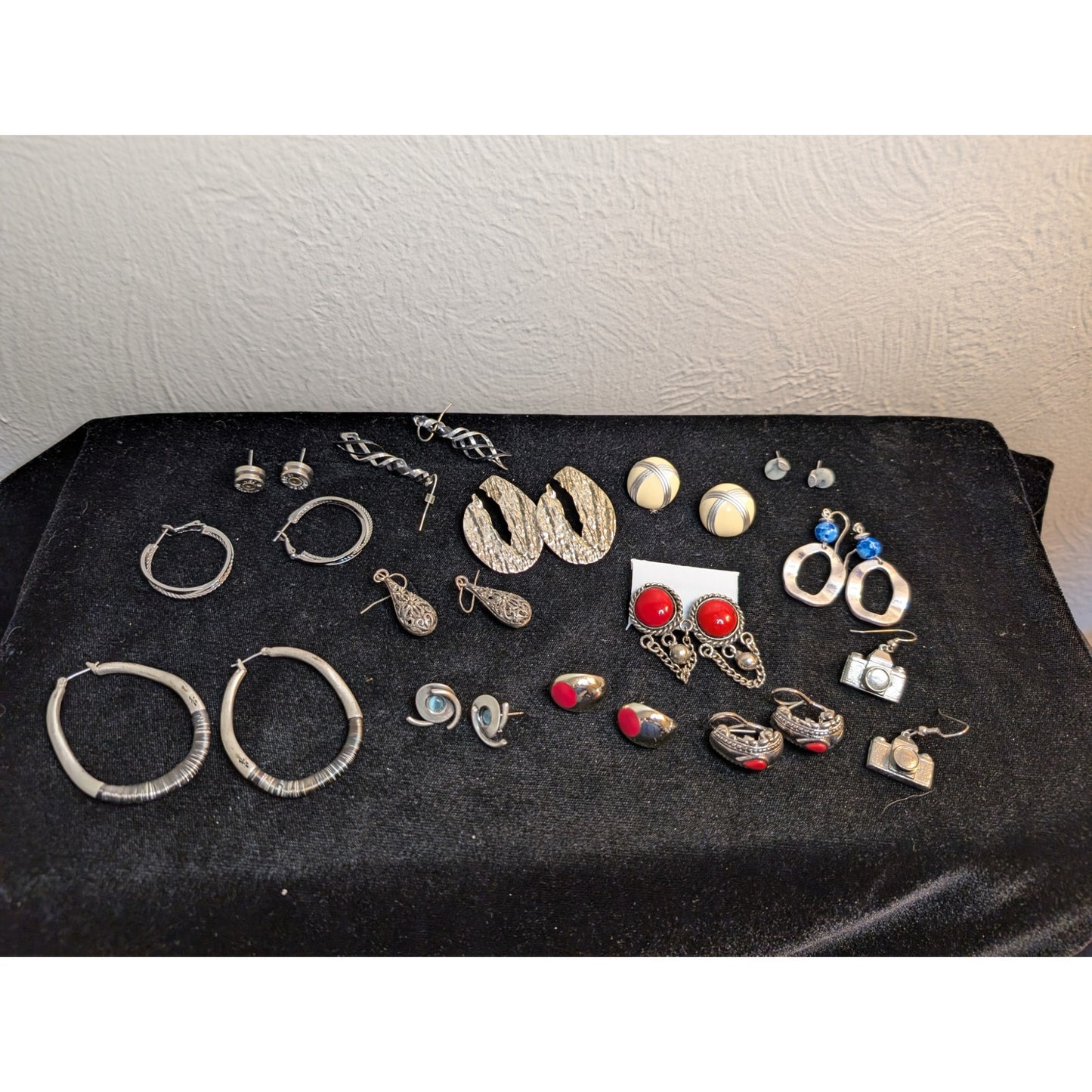 Fourteen Silver Tone Red White Blue Theme Pierced Earring Jewelry Lot