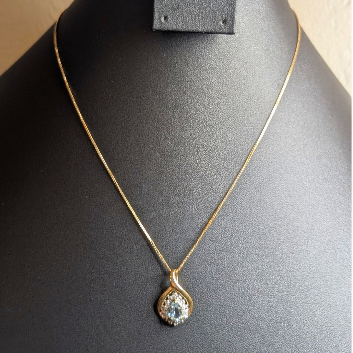 Sterling Gold Vermeil Blue Topaz Diamond Accent Pendant Box Chain 18" Necklace