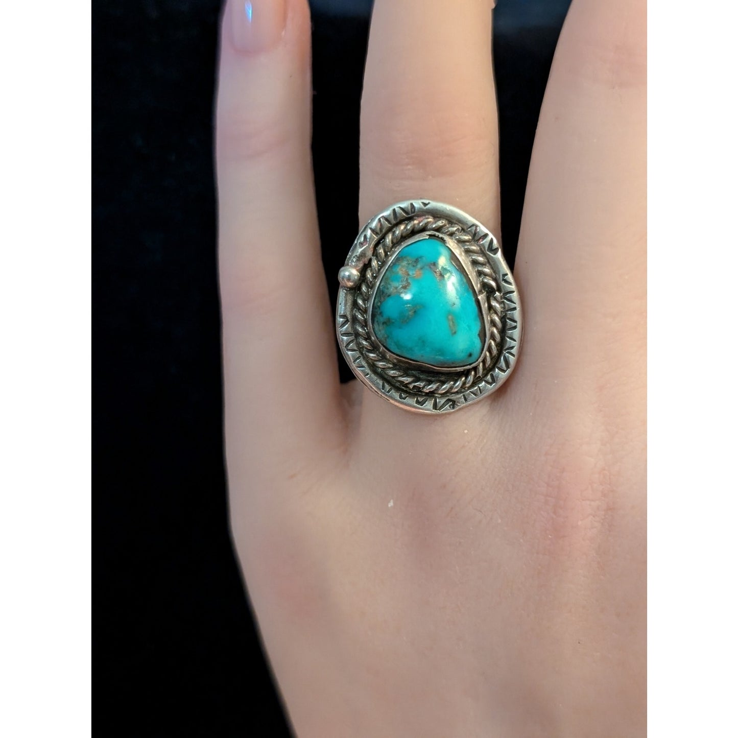 Vintage 925 Sterling Silver Native American Turquoise Ring Size 5.25