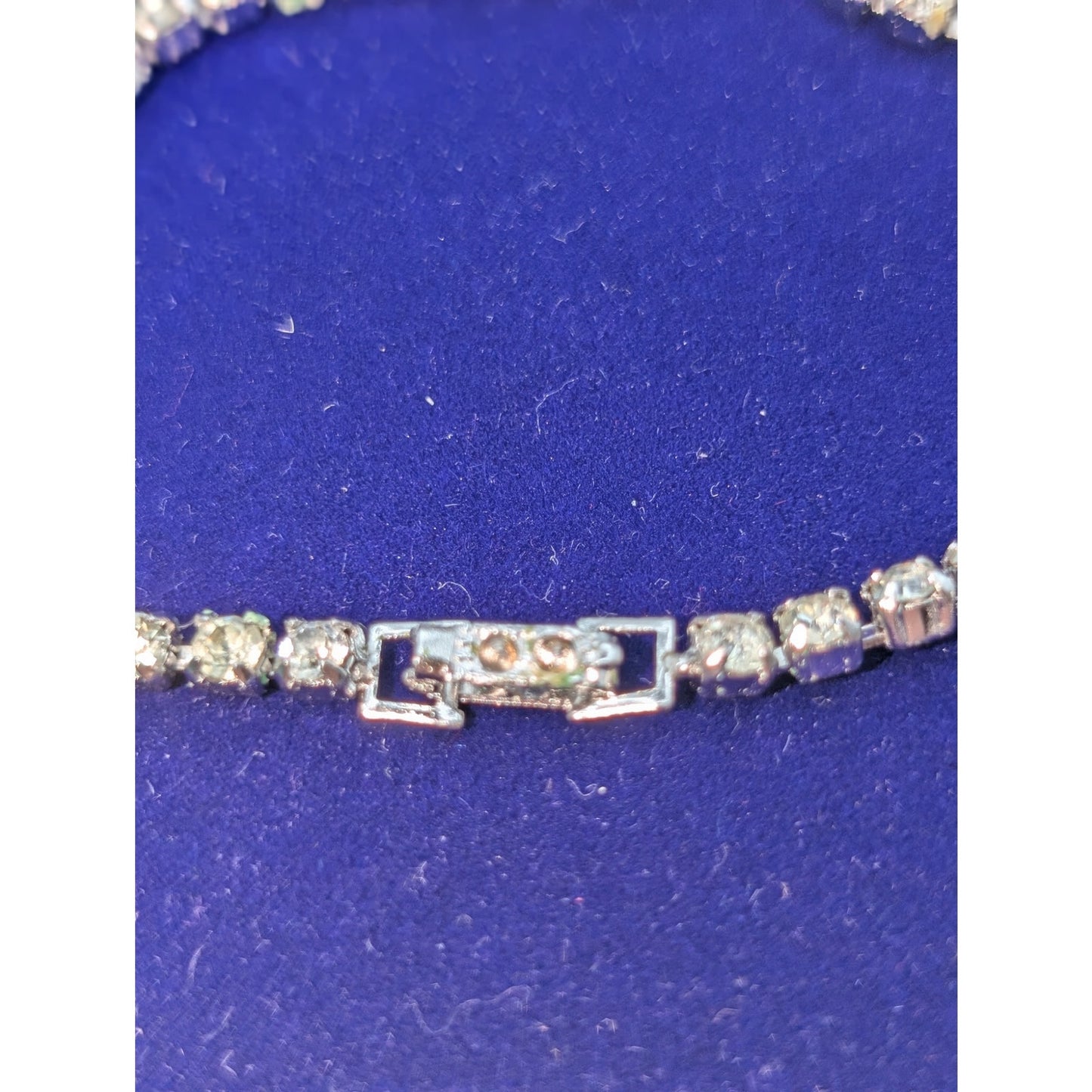 Vintage Rhinestone Dangle Fold Over Clasp Silver Tone 14.75" Necklace