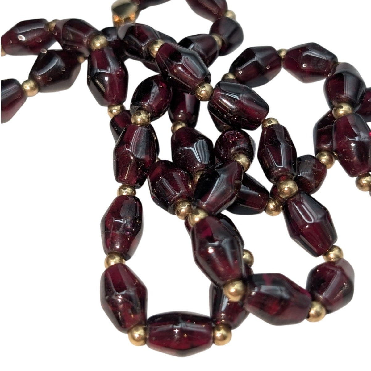 Tested 14k Yellow Gold Garnet Bead 21" Necklace