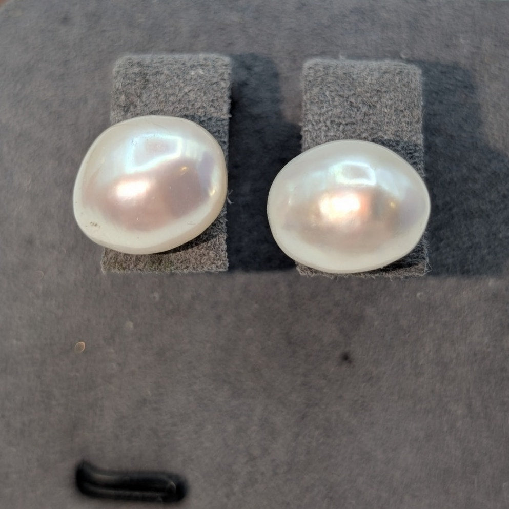 925 Sterling Silver White Freshwater 11mm Pearl Stud Earrings