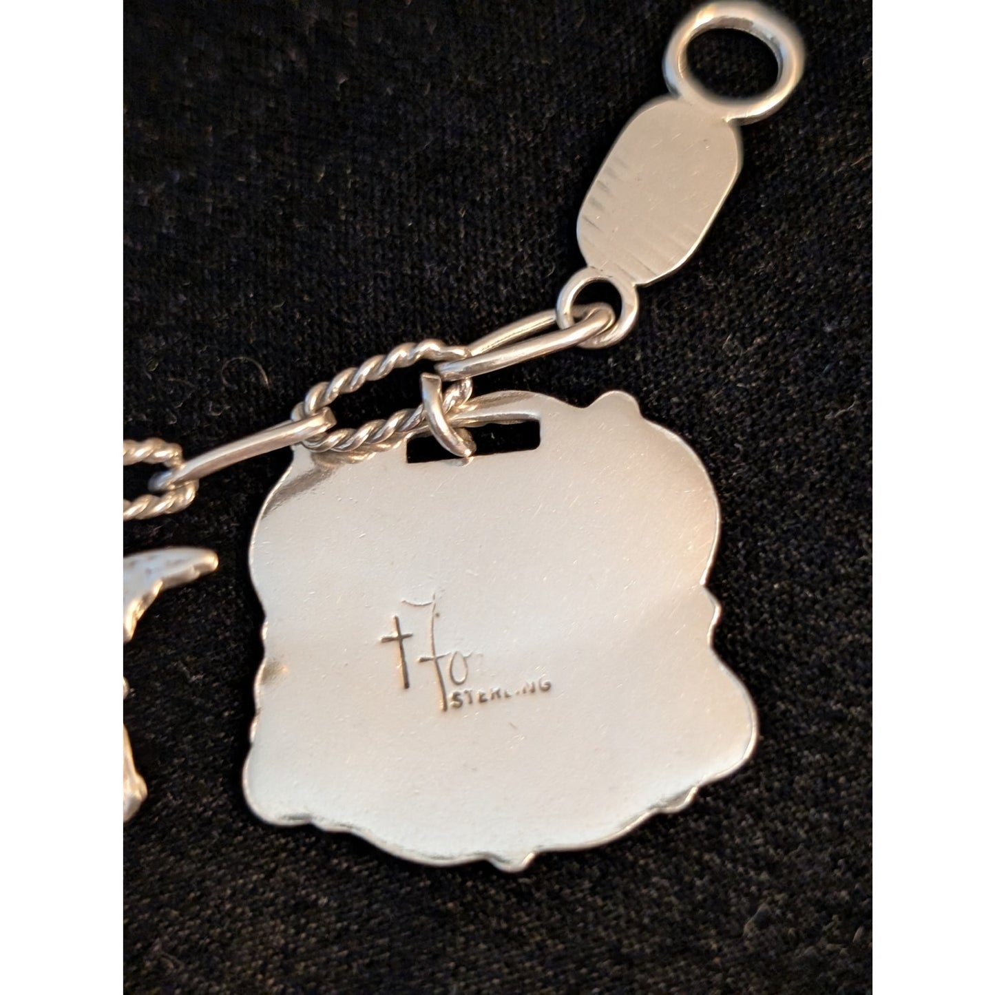 VTG T Foree Hunsicker Sterling Silver Engraved Luggage Tag Cherub Charm Bracelet