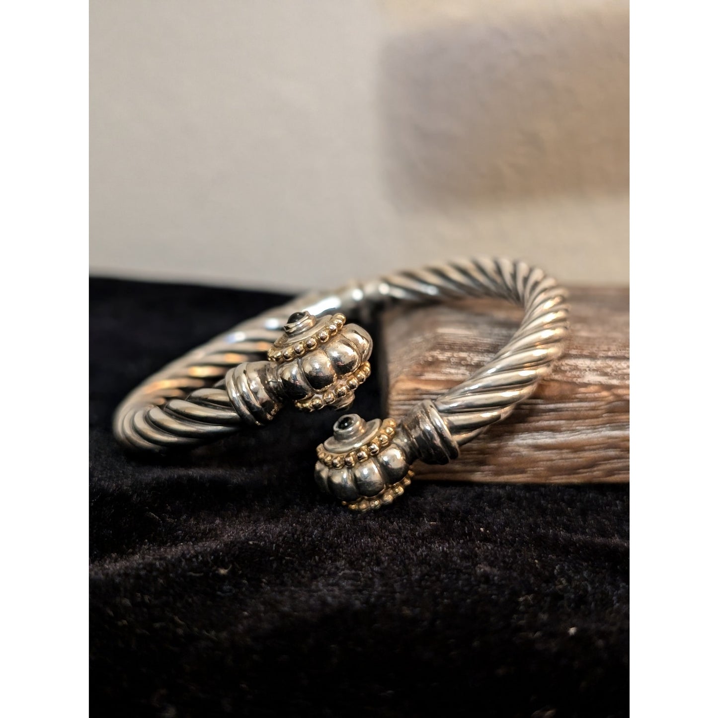Vintage 925 Sterling Silver FLLI Menegatti Italy Hinged Twisted Two Tone Cuff