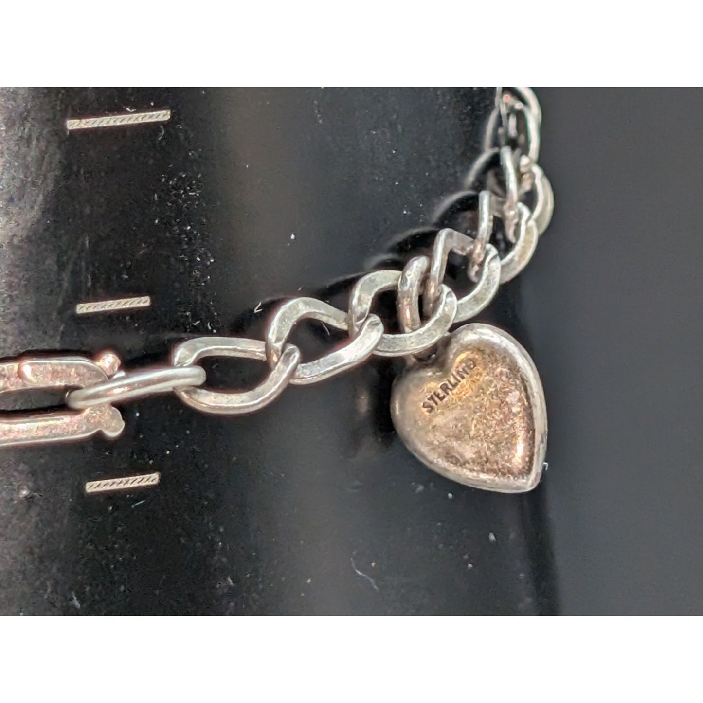 Vintage 925 Sterling Chain Link Two Heart Charm Bracelet