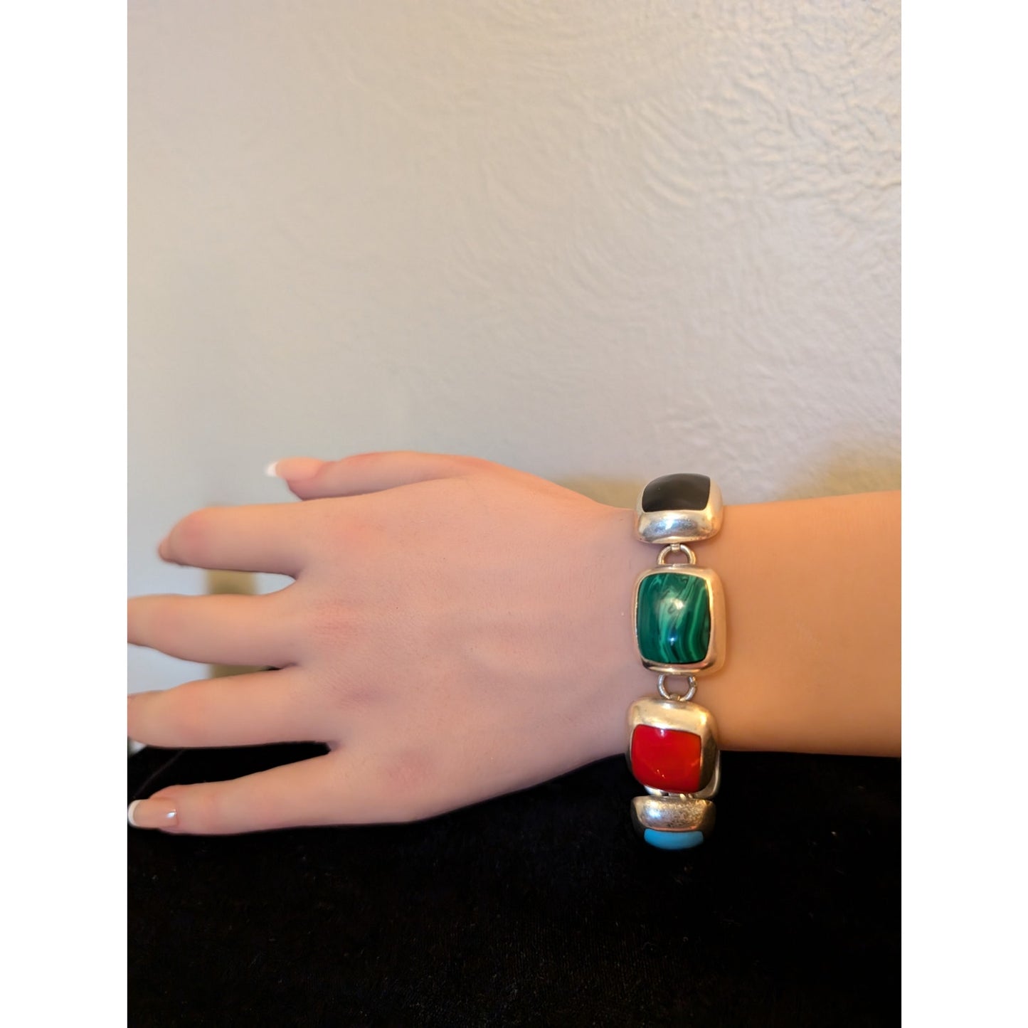 Taxco Mexico 925 Sterling Seven Stone Chunky Thick Link Bracelet