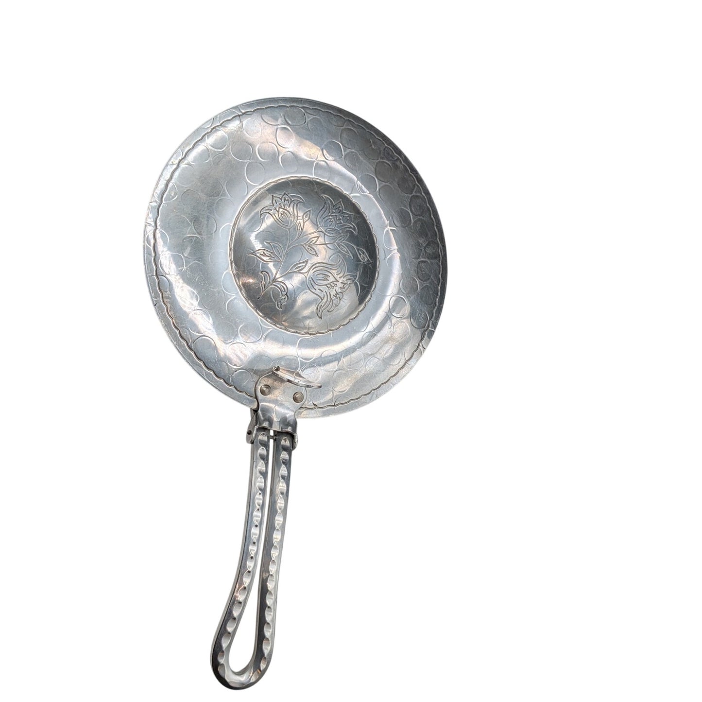 Vintage Hammered Aluminum Hand Forged Silent Butler Crumb Catcher Floral