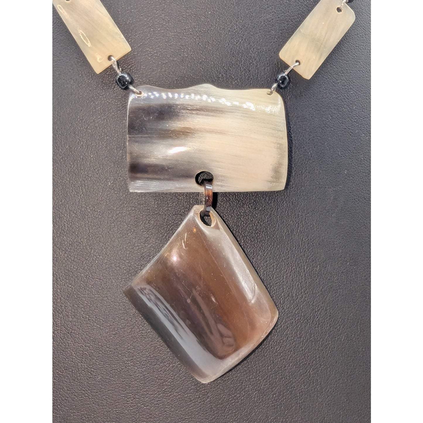 VTG Native American Buffalo Horn Curved Sections Y Dangle Hook Clasp Necklace