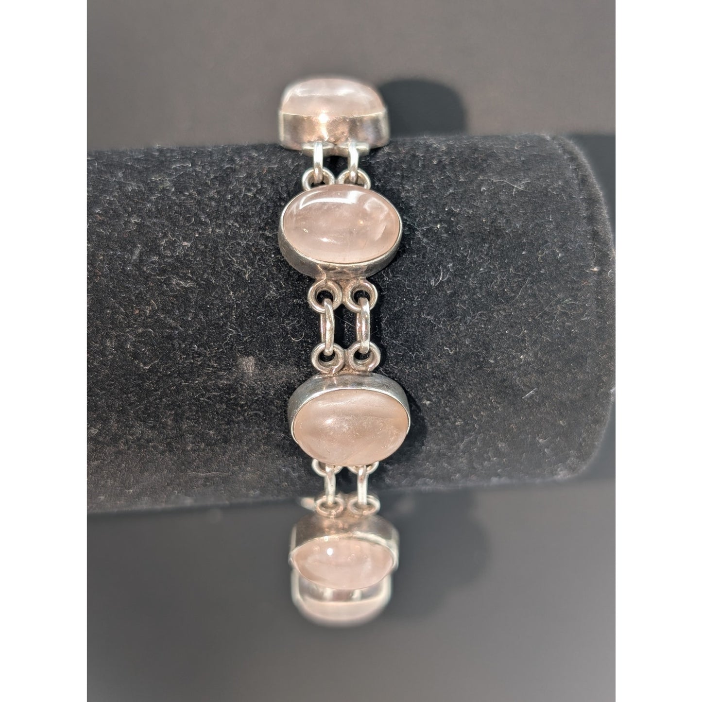 Vintage 925 Sterling Silver Rose Quartz Toggle Clasp Bracelet