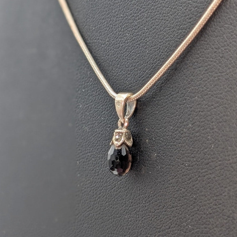 925 Sterling Silver Smoky Quartz Briolette Cut Pendant 16.5" - 20.25" Necklace