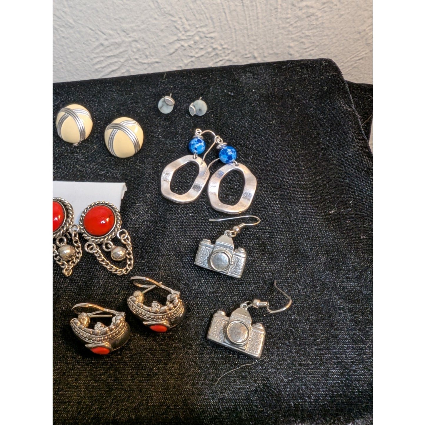 Fourteen Silver Tone Red White Blue Theme Pierced Earring Jewelry Lot