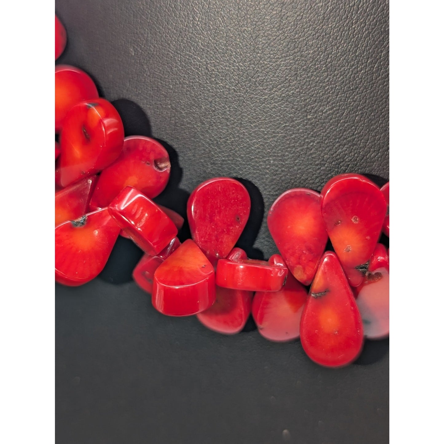 Chunky Red Coral Petal (Paddle) Bead 18" Necklace 156.68g
