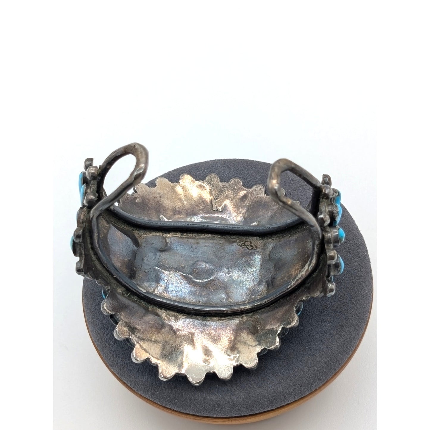 VTG Native ZUNI Sterling Silver TURQUOISE Flower Blossom Cuff Bracelet 92.34g