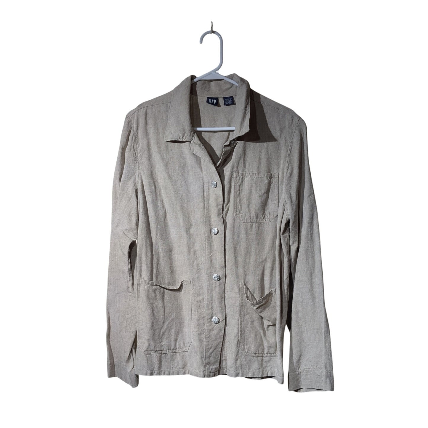 Gap Ecru 100% Linen Washable Button Front Pocket Jacket Womens Size M