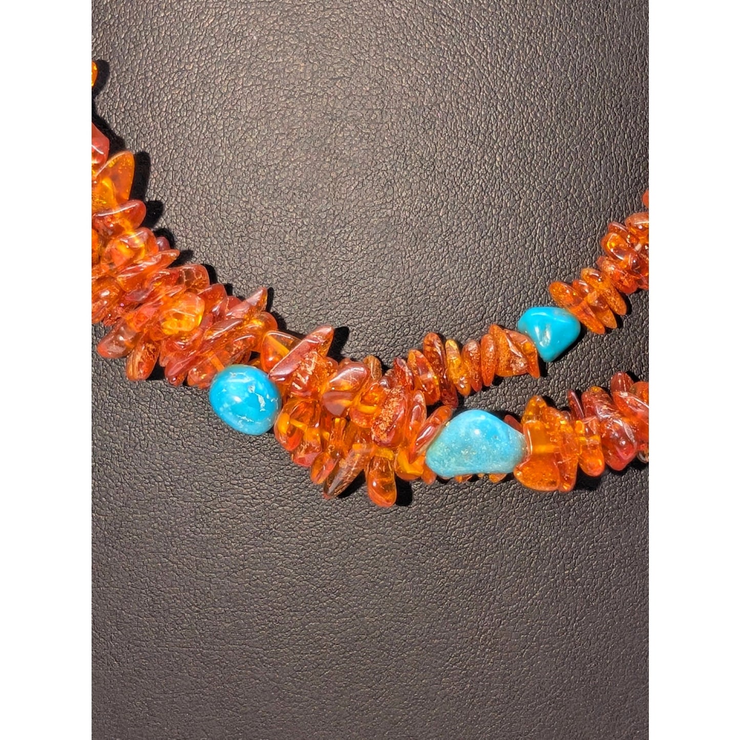 Desert Rose Trading Company Three Strand Amber Chip Turquoise Sterling Necklace