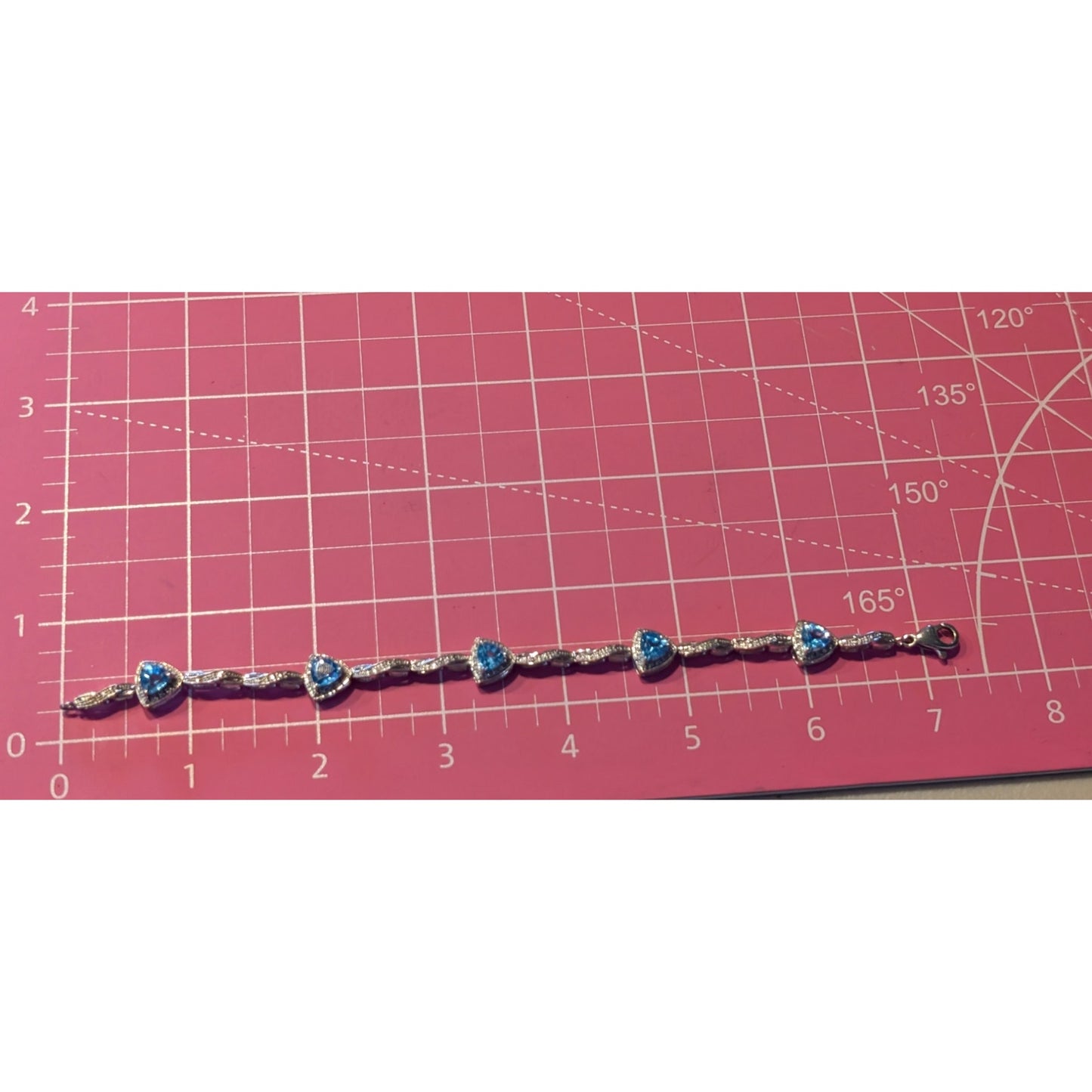 Trillion Cut Blue Topaz & Diamond Marked 925 Sterling Silver Bracelet