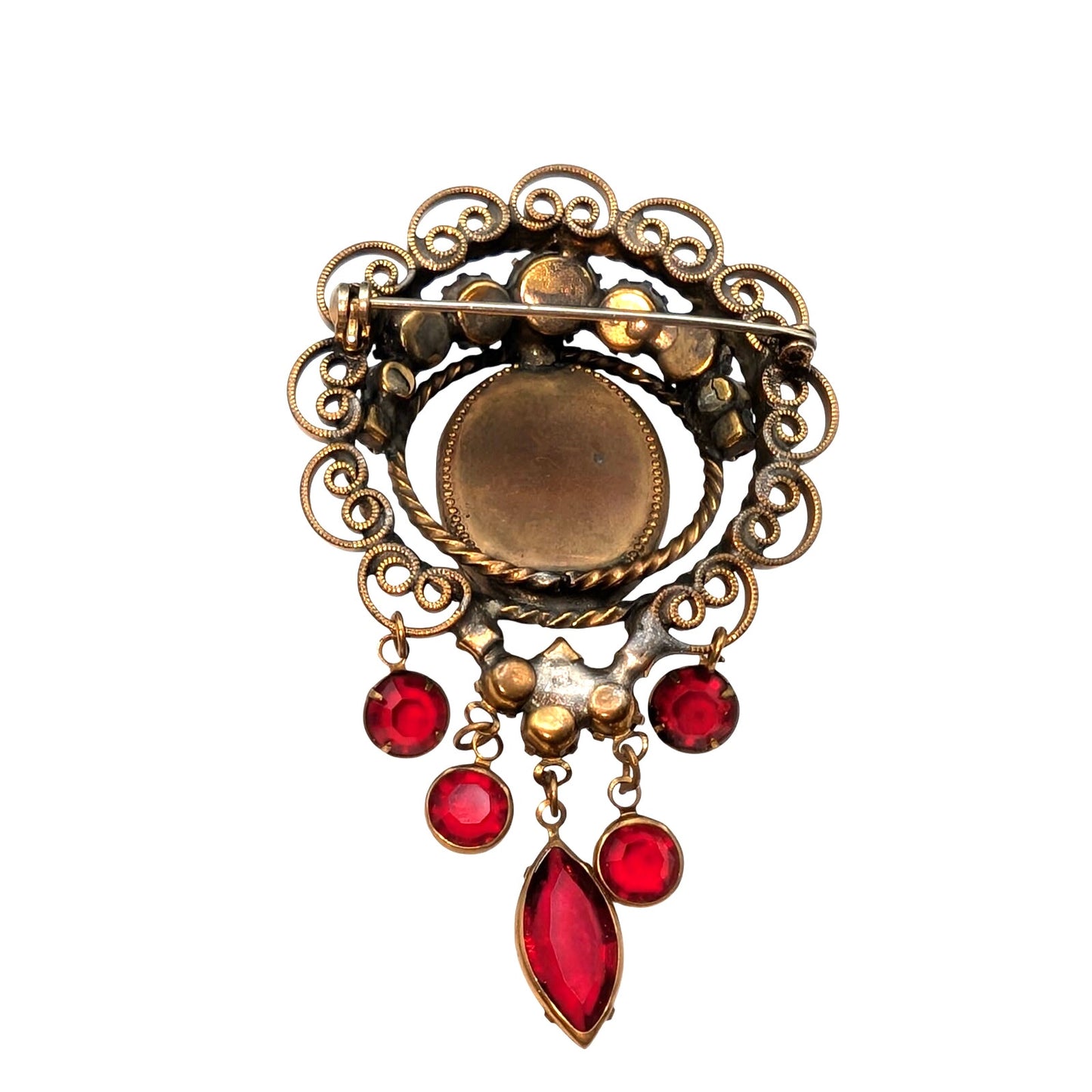 Vintage Possibly Unsigned Hobe Red Rhinestone Dangles Brooch