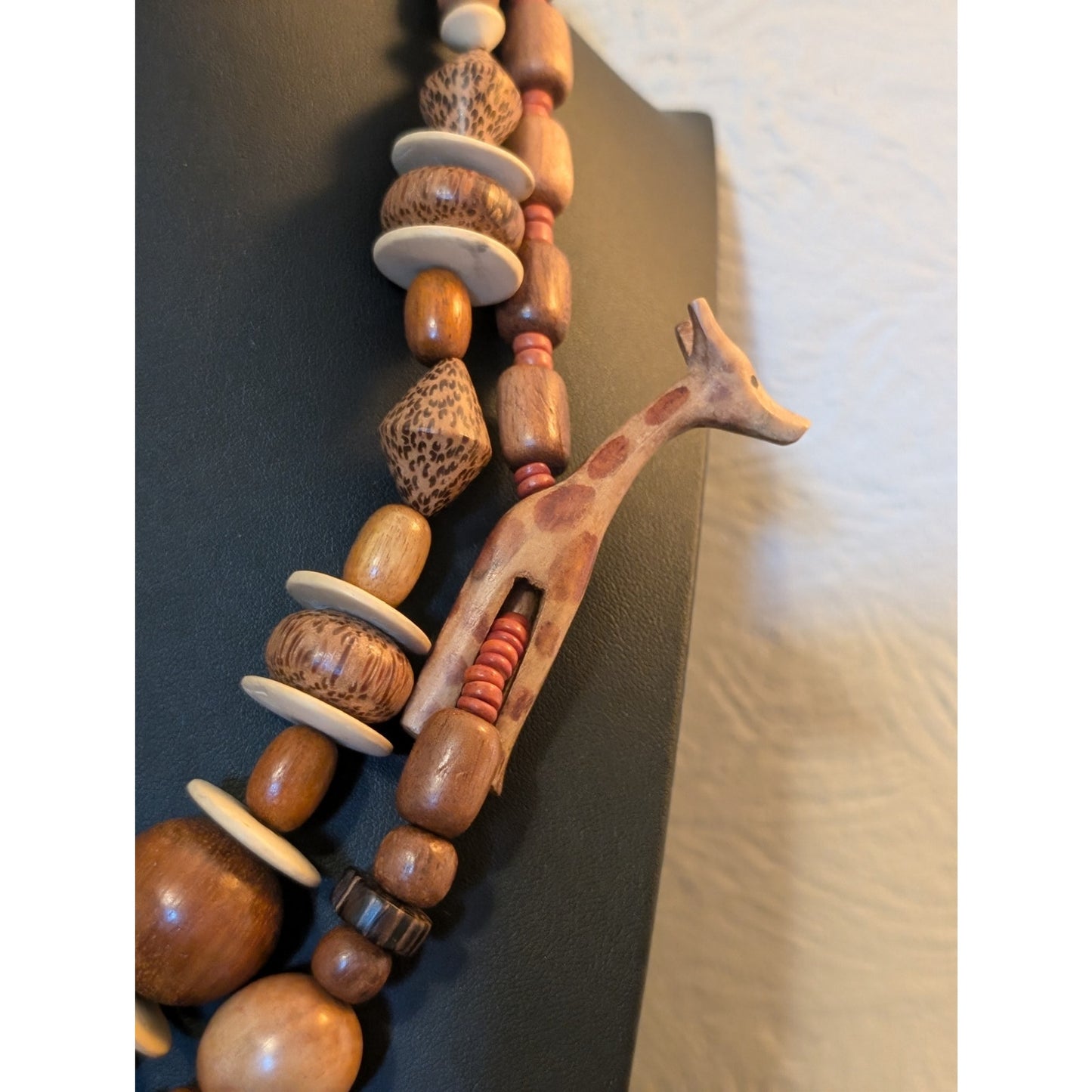 Lot of Two Vintage Tribal Ethnic Wooden Carved Animal Bead Necklaces