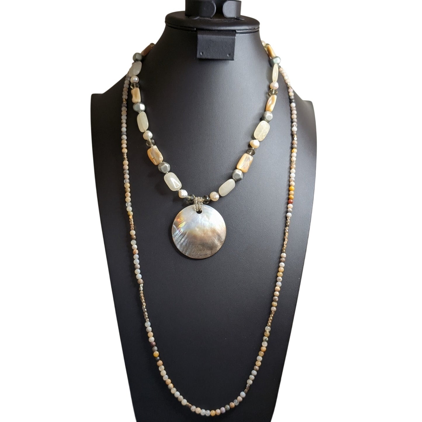 Lot of Two Stone Crystal Shell Pearl Layering Necklaces