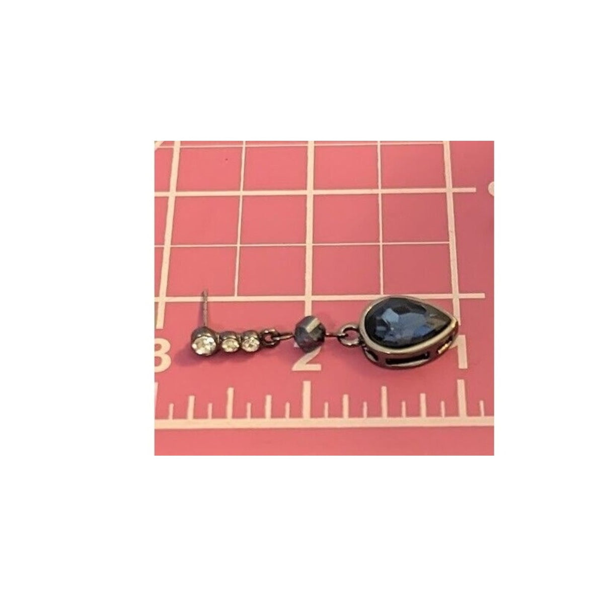 Vera Wang Blue Crystal and Rhinestone Dangle Post Gun Metal Earrings