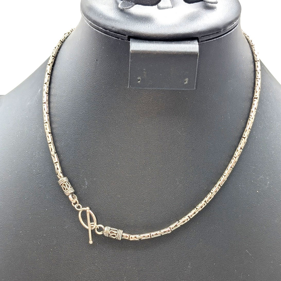 Vtg 925 Sterling Silver Balinese Byzantine Toggle Clasp 17.5" Necklace 24.22g