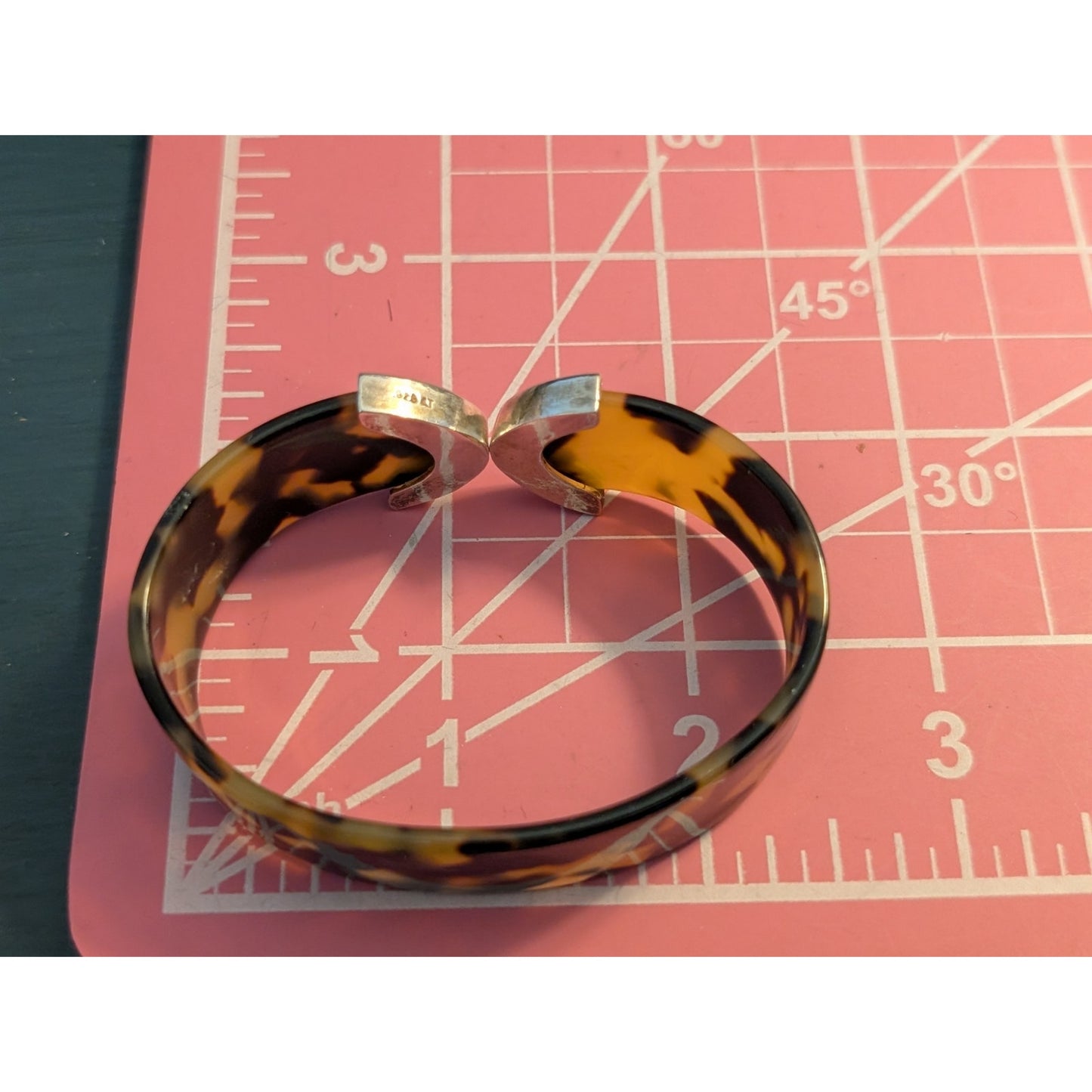 Vintage Sterling Silver 925 AT Faux Tortoise Shell Cuff Bracelet