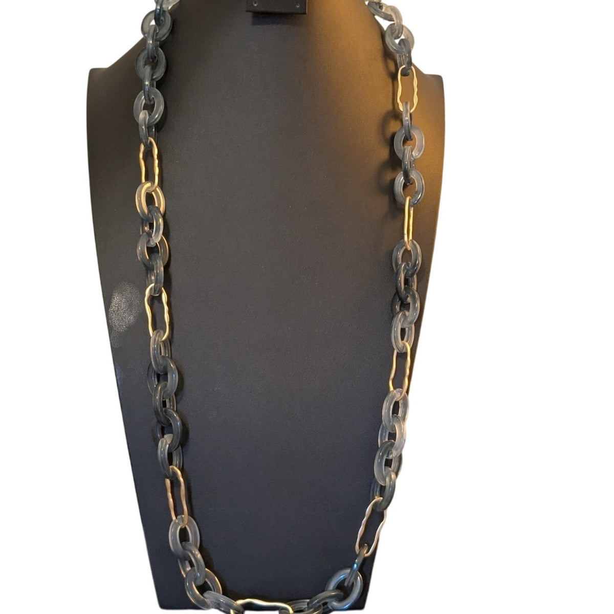 Blue Gray Ombre Gold Tone Chain Link 38"-41" Necklace