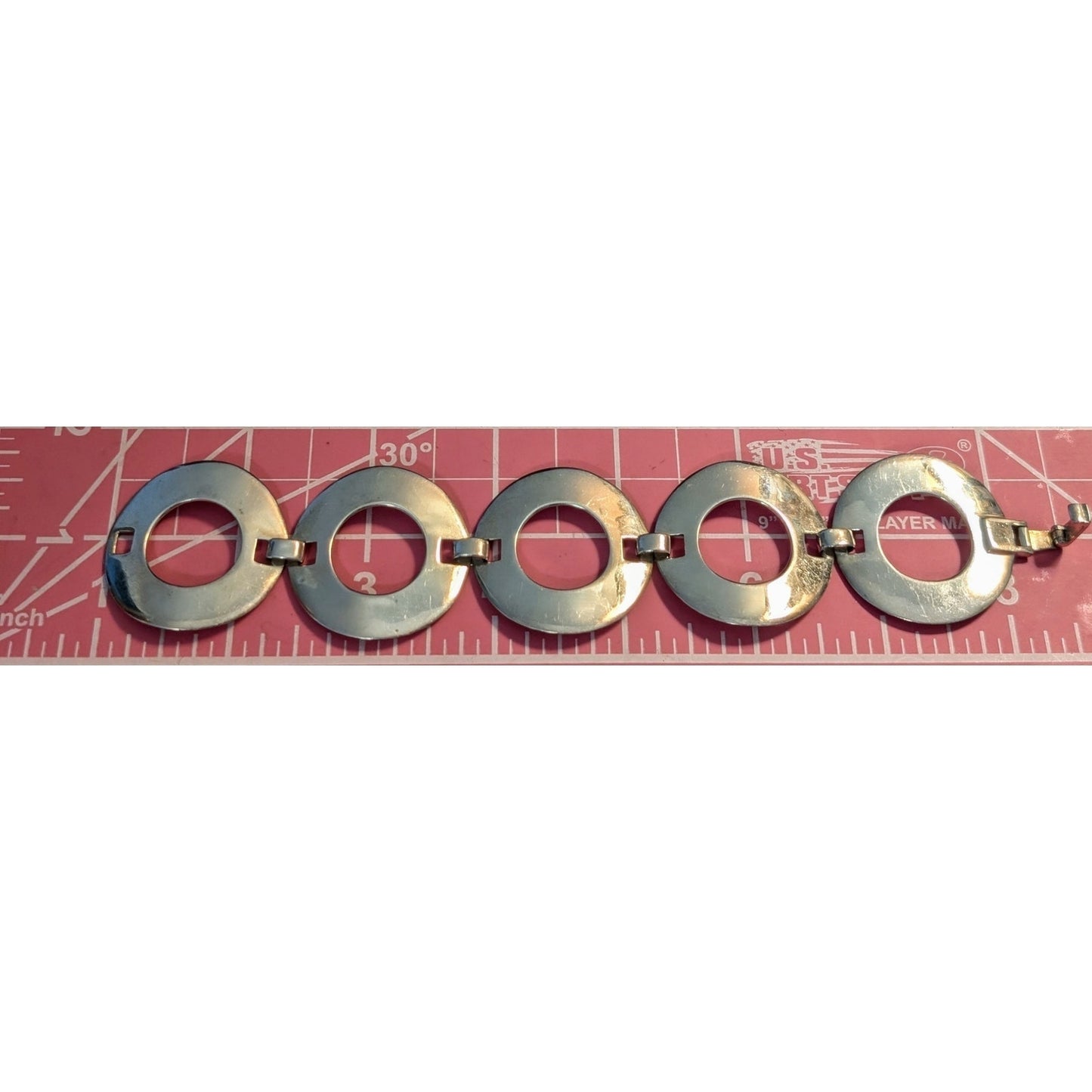 Vintage Stamped Rage 925 Thailand Chunky 5 Circle Link Fold Over Clasp Bracelet