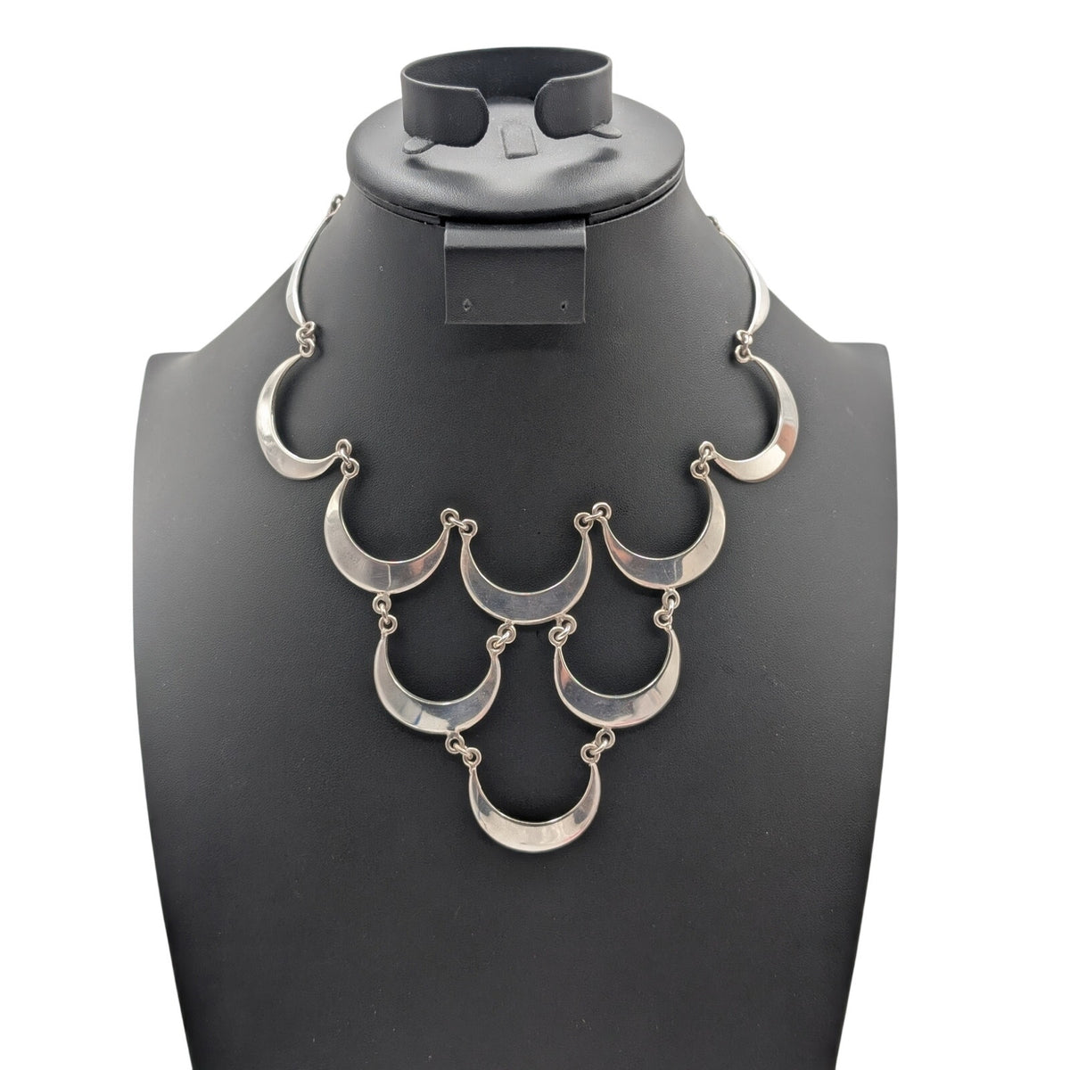 TAXCO Mexico TL-52 Sterling Chandelier Curved Link Bib Necklace LLM 62.97g