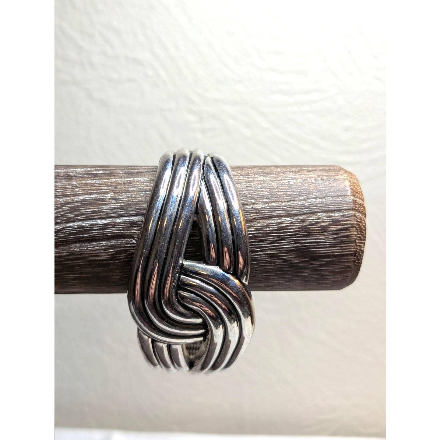 Vintage Silver Tone Love Knot Hinged Bangle Clamper Bracelet